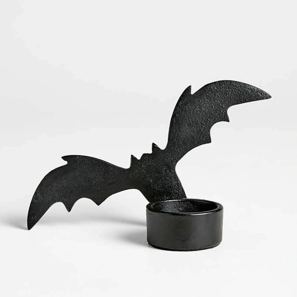Crate & Barrel Dracula Bat Tea Light Candle Holder Black Cast Iron Handcrafted